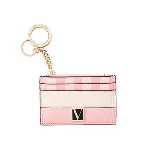 Victoria's Secret The Victoria Card Case Keychain Iconic Stripe NEW
